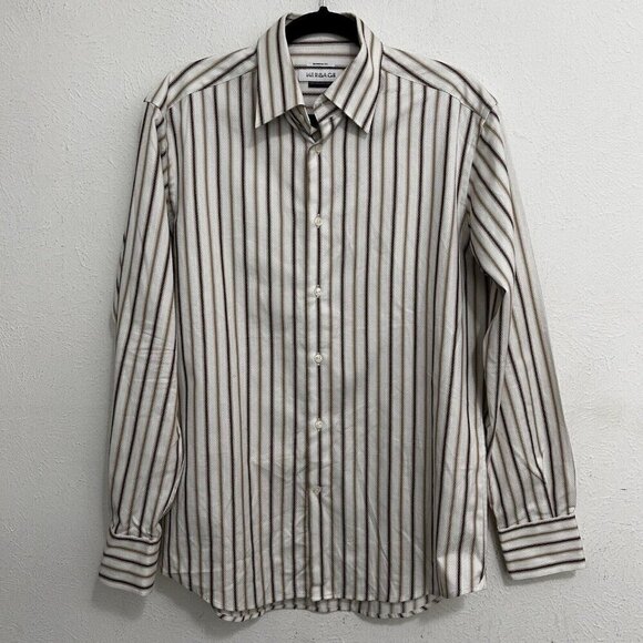 Versace Collection Business Fit Button Down Dress Shirt White Striped Sz 15.5/39 - Picture 1 of 10